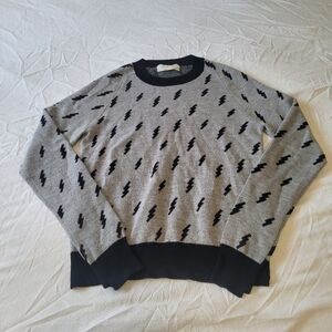 ALC Wool Sweater Womens Small Retro 1980s 1990s Y2K Lightning Bolts Gray Black